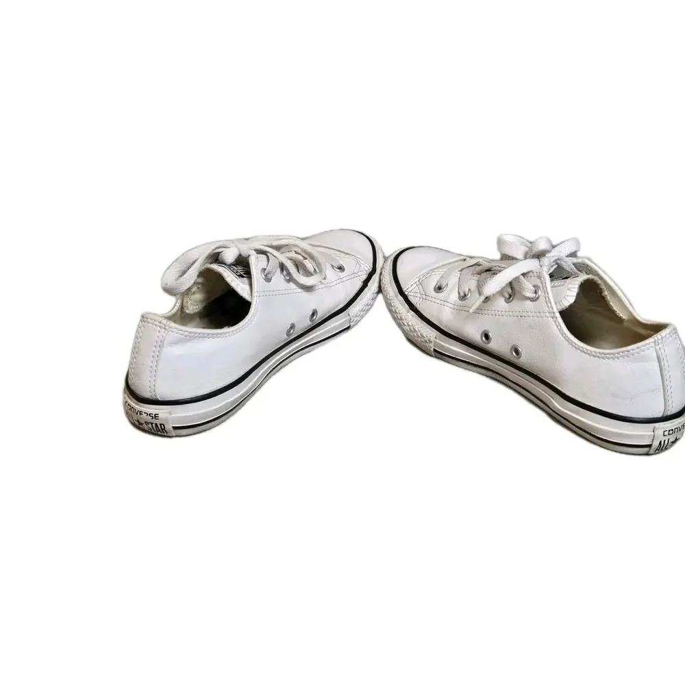 Converse Chuck Taylor All Star Low Top White Faux Leather Sneakers Youth 3